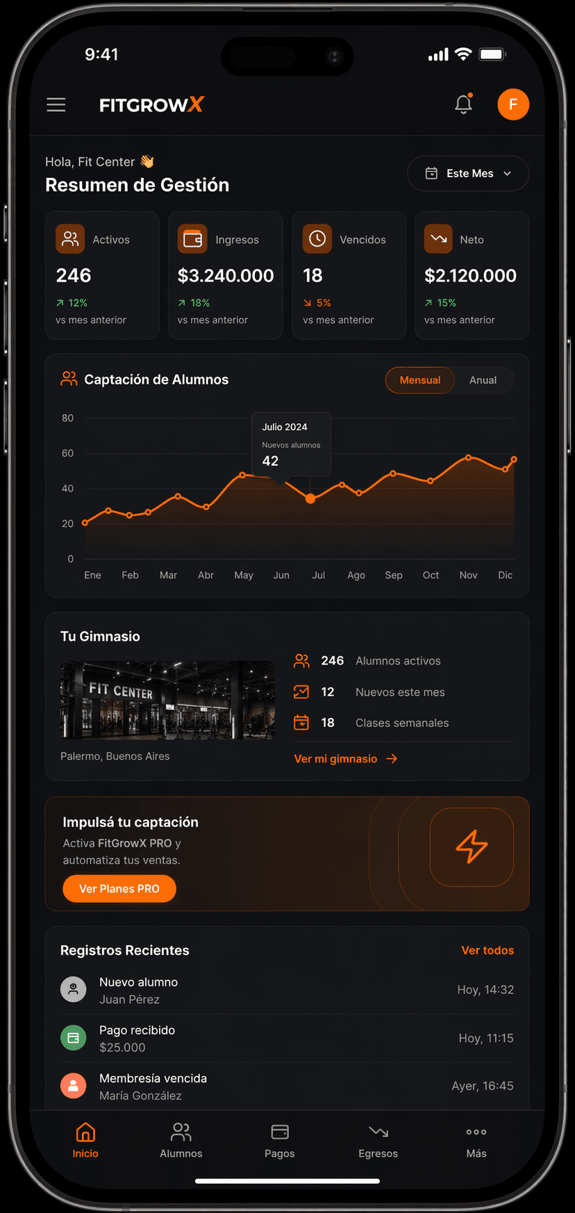 App del alumno con tu marca — FitGrowX
